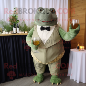 Olive Glyptodon mascot costume character dressed with a Cocktail Dress and Bow ties