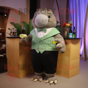 Olive Glyptodon mascot costume character dressed with a Cocktail Dress and Bow ties