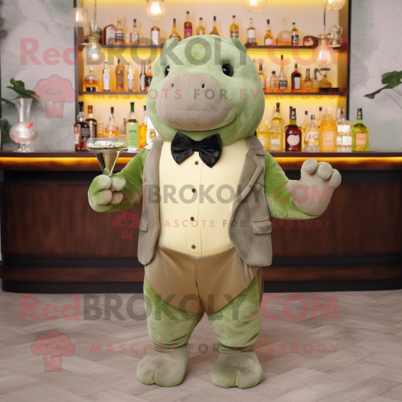 Olive Glyptodon mascot costume character dressed with a Cocktail Dress and Bow ties Olive Glyptodon mascot costume character dressed with a Cocktail Dress and Bow ties