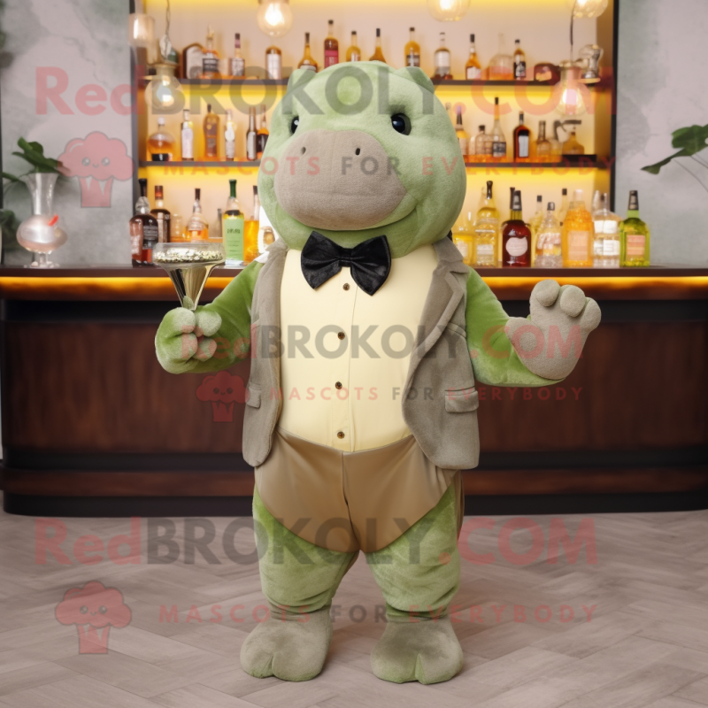 Olive Glyptodon mascot costume character dressed with a Cocktail Dress and Bow ties