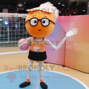 Peach Volleyball Net mascot costume character dressed with a Tank Top and Reading glasses