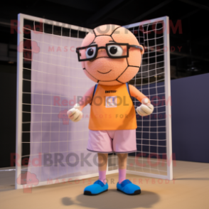 Peach Volleyball Net mascot costume character dressed with a Tank Top and Reading glasses