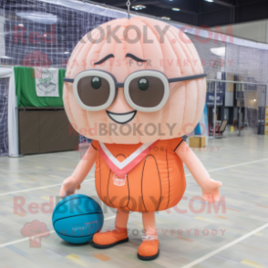 Peach Volleyball Net mascot costume character dressed with a Tank Top and Reading glasses