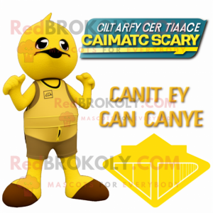 Tan Canary mascot costume character dressed with a Swimwear and Foot pads