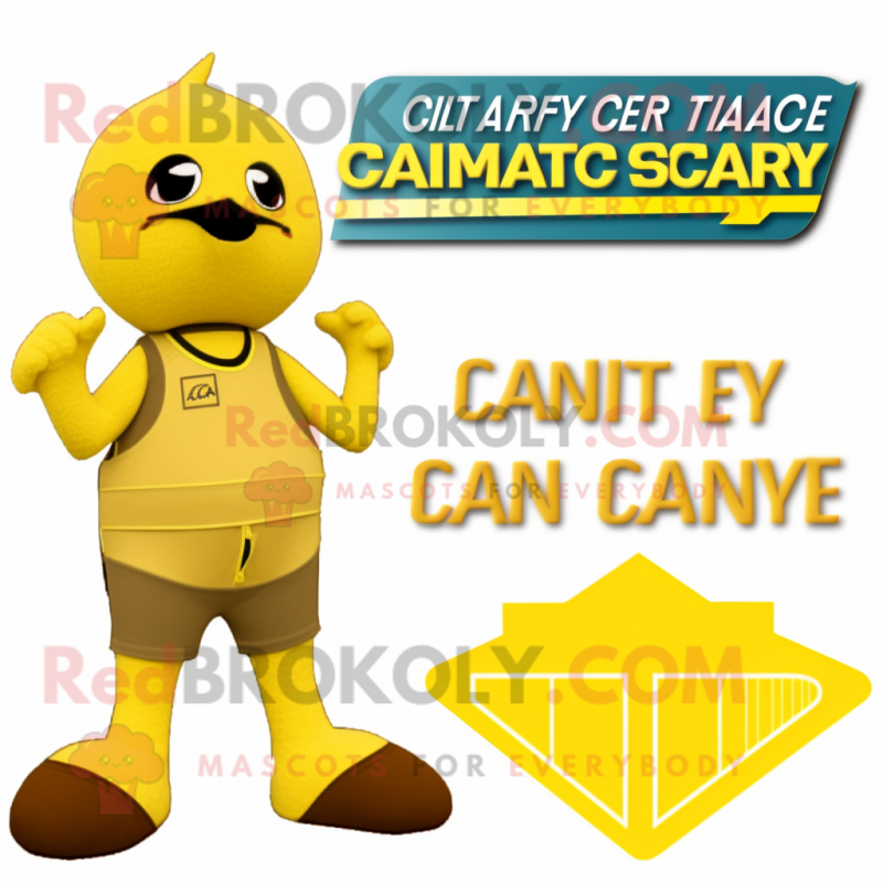 Tan Canary mascot costume character dressed with a Swimwear and Foot pads