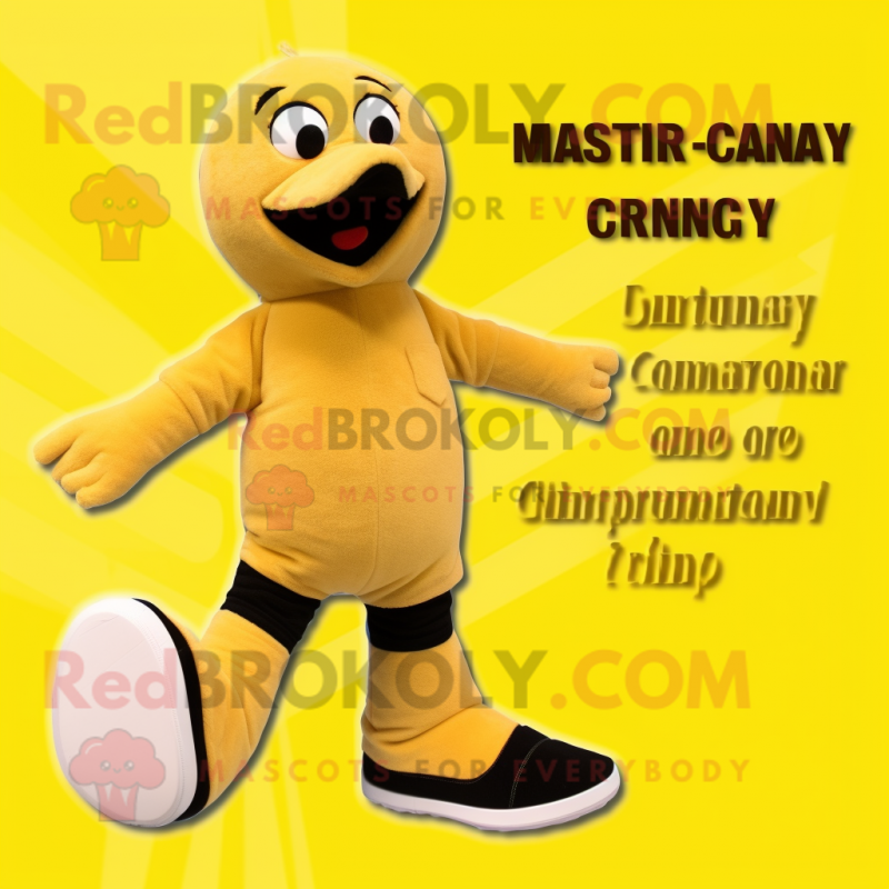 Tan Canary mascot costume character dressed with a Swimwear and Foot pads