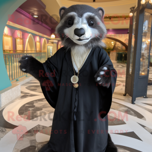 Black Ferret mascot costume character dressed with a V-Neck Tee and Shawl pins