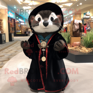 Black Ferret mascot costume character dressed with a V-Neck Tee and Shawl pins