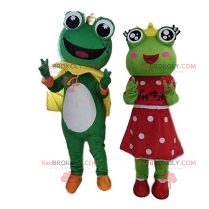 2 maskotar av grodor, prins och prinsessa - Redbrokoly.com