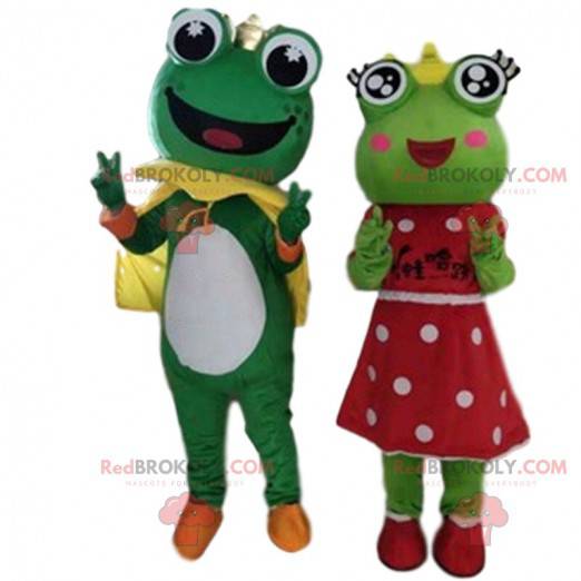 2 mascottes van kikkers, prins en prinses - Redbrokoly.com