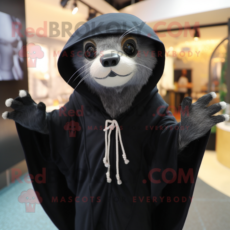 Black Ferret mascot costume character dressed with a V-Neck Tee and Shawl pins