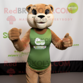 Green Mountain Lion mascot costume character dressed with a Tank Top and Bracelets