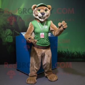 Green Mountain Lion mascot costume character dressed with a Tank Top and Bracelets