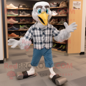 Silver Archeopteryx mascot costume character dressed with a Flannel Shirt and Shoe laces