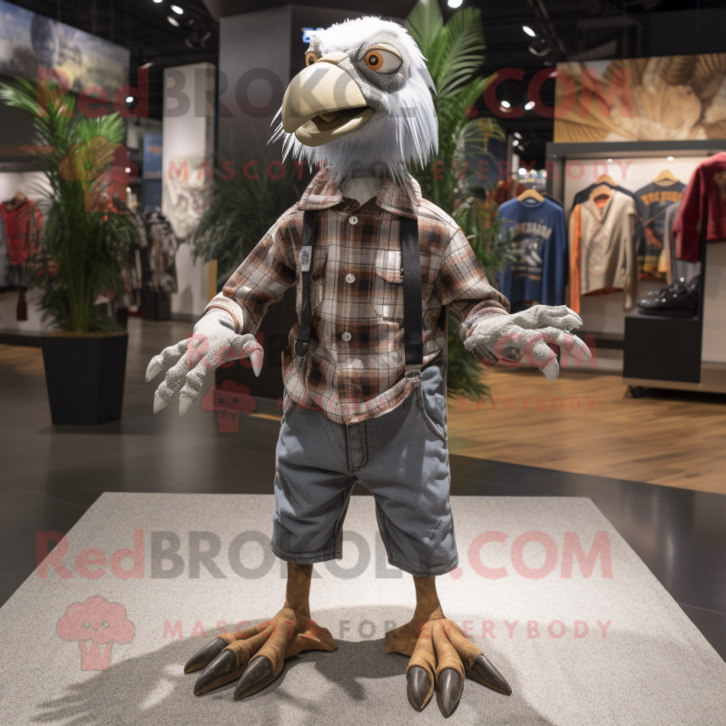 Silver Archeopteryx mascot costume character dressed with a Flannel Shirt and Shoe laces