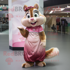 Pink Chipmunk mascot costume character dressed with a Maxi Skirt and Hairpins