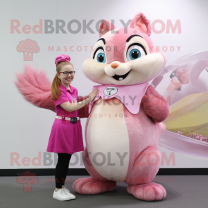 Pink Chipmunk mascot costume character dressed with a Maxi Skirt and Hairpins