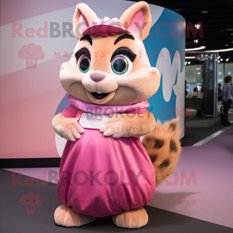 Pink Chipmunk mascot costume character dressed with a Maxi Skirt and Hairpins Pink Chipmunk mascot costume character dressed with a Maxi Skirt and Hairpins