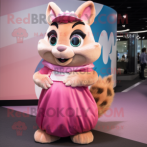 Pink Chipmunk mascot costume character dressed with a Maxi Skirt and Hairpins