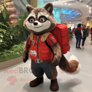 Red Raccoon mascot costume character dressed with a Leggings and Messenger bags