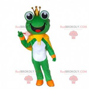 Mascota de la rana con una corona, traje de príncipe -