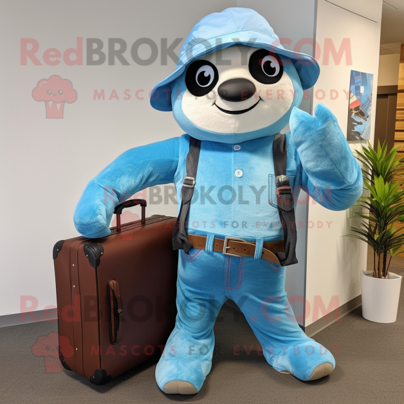 Sky Blue Sloth mascot costume character dressed with a Bootcut Jeans and Wallets