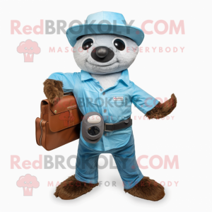 Sky Blue Sloth mascot costume character dressed with a Bootcut Jeans and Wallets