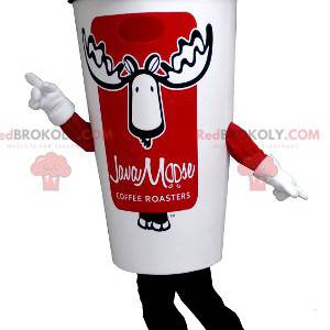 Mascote de xícara de café branco e vermelho - Redbrokoly.com