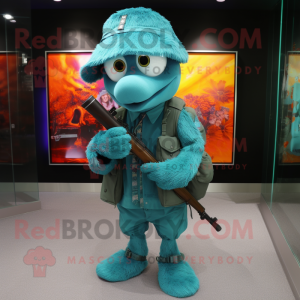 Teal Sniper maskot kostume...