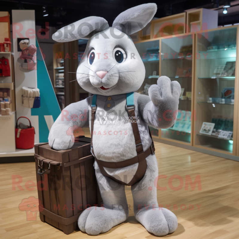 Gray Rabbit mascot costume character dressed with a Tank Top and Tote bags