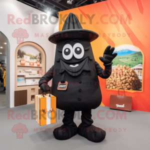 Black French Fries mascot costume character dressed with a Coat and Briefcases