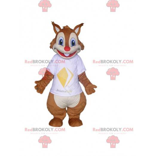 Mascota de ardilla marrón y blanca, traje de bosque -