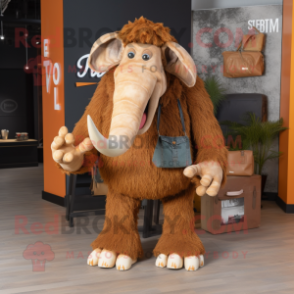 Rust Mammoth mascot costume character dressed with a Jeans and Hairpins