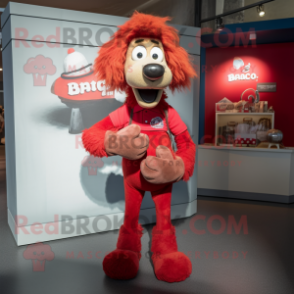 Red Shepard'S Pie mascot costume character dressed with a Mom Jeans and Cufflinks