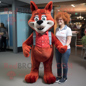 Red Shepard'S Pie mascot costume character dressed with a Mom Jeans and Cufflinks