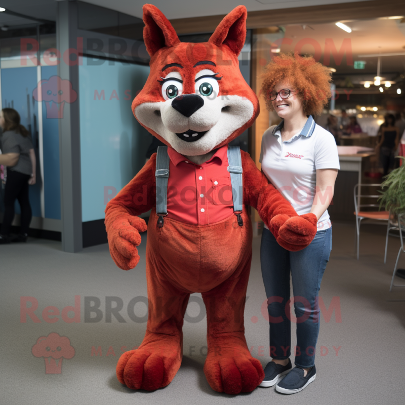 Red Shepard'S Pie mascot costume character dressed with a Mom Jeans and Cufflinks Red Shepard'S Pie mascot costume character dressed with a Mom Jeans and Cufflinks