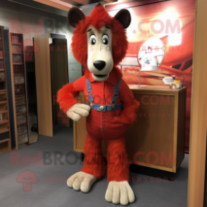 Red Shepard'S Pie mascot costume character dressed with a Mom Jeans and Cufflinks