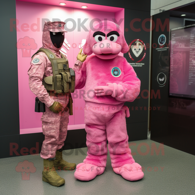 Pink Special Air Service mascot costume character dressed with a Dress and Rings Pink Special Air Service mascot costume character dressed with a Dress and Rings