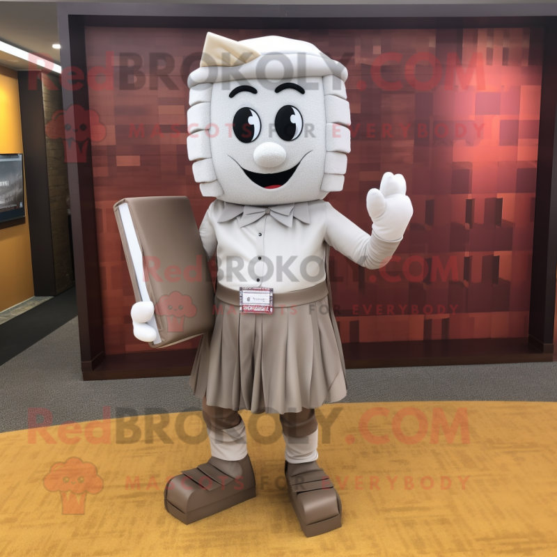 Silver Chocolate Bars mascot costume character dressed with a Pencil Skirt and Briefcases