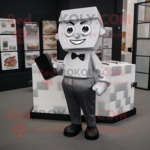 Silver Chocolate Bars mascot costume character dressed with a Pencil Skirt and Briefcases