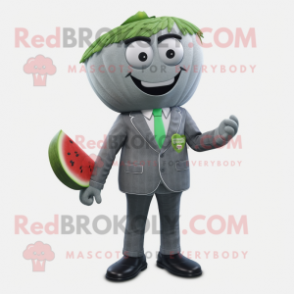 Gray Watermelon mascot costume character dressed with a Blazer and Cummerbunds