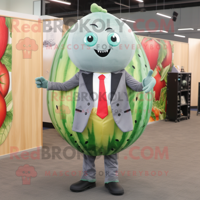 Gray Watermelon mascot costume character dressed with a Blazer and Cummerbunds