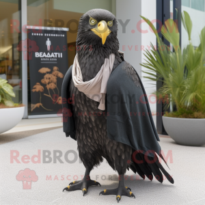 Black Haast'S Eagle mascot costume character dressed with a Bermuda Shorts and Shawls