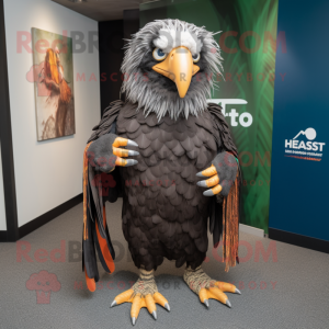 Black Haast'S Eagle mascot costume character dressed with a Bermuda Shorts and Shawls