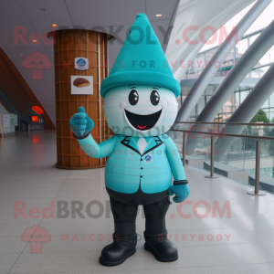 Cyan Ice Cream Cone mascot costume character dressed with a Leather Jacket and Berets