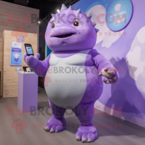 Lavender Glyptodon mascot costume character dressed with a One-Piece Swimsuit and Smartwatches