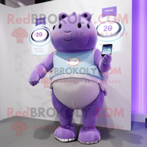 Lavender Glyptodon mascot costume character dressed with a One-Piece Swimsuit and Smartwatches