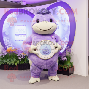 Lavender Glyptodon mascot costume character dressed with a One-Piece Swimsuit and Smartwatches