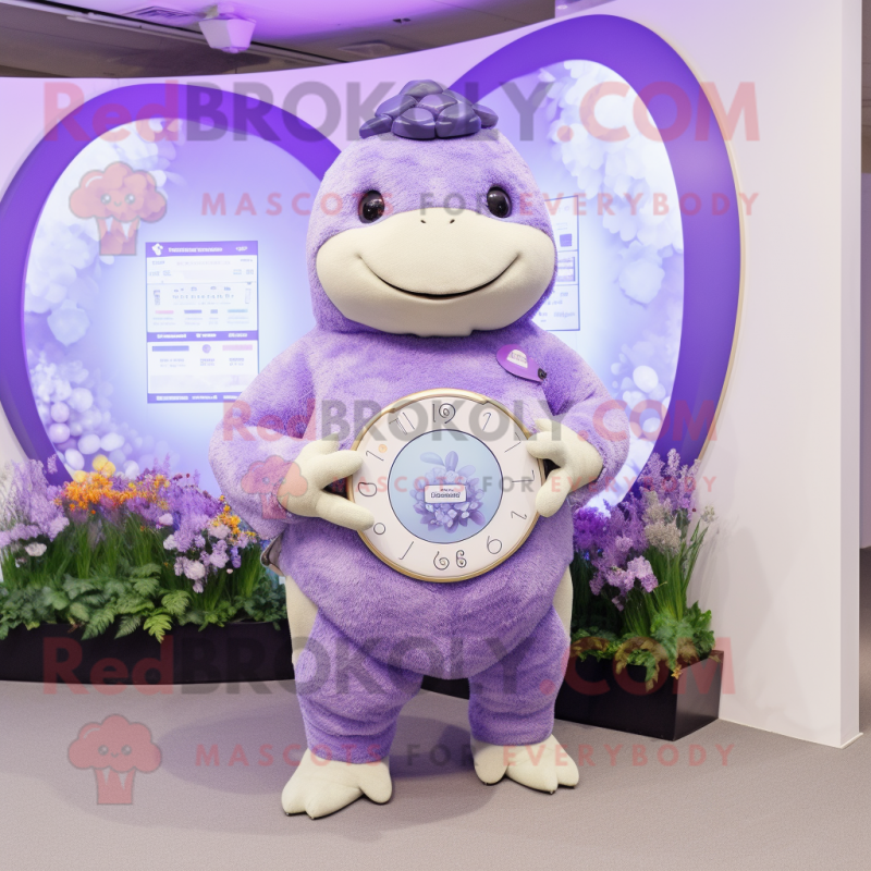 Lavender Glyptodon mascot costume character dressed with a One-Piece Swimsuit and Smartwatches Lavender Glyptodon mascot costume character dressed with a One-Piece Swimsuit and Smartwatches