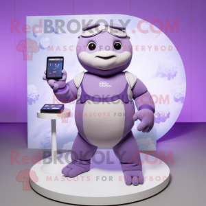 Lavender Glyptodon mascot costume character dressed with a One-Piece Swimsuit and Smartwatches